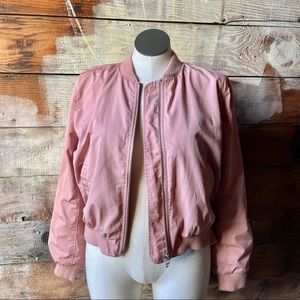 Madewell Dusty Rose Pink Bomber Jacket with Pockets Side Zipper Details XL